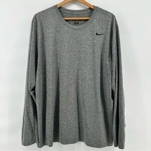 Nike Dri-Fit Gray Long Sleeve Polyester Performance T-Shirt Men's 2XL Gym Active